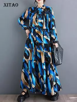 XITAO повседневное платье с длинным рукавом и принтом, модное женское платье LYD1704