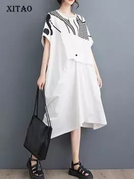 XITAO Повседневное платье с принтом Женское индивидуальное модное свободное платье DMJ1386