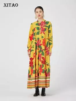 XITAO повседневное платье с воротником-стойкой и принтом GWJ1114