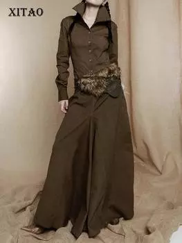 XITAO повседневное платье с высоким воротником модное однотонное женское платье с длинным рукавом новое DMJ2937