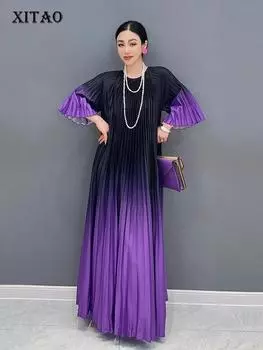 XITAO повседневное плиссированное платье с круглым вырезом и расклешенными рукавами женское платье LYD1766