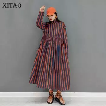 XITAO повседневное полосатое платье с усадкой на талии GWJ2751