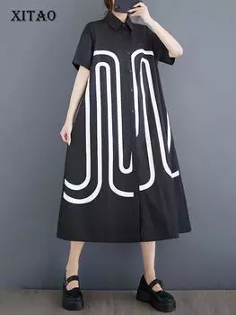 Xitao Повседневное свободное однобортное платье, новое женское ZY8791