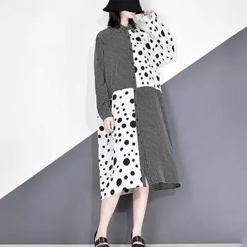 XITAO повседневное свободное платье с длинными рукавами в горошек ZLL3149