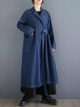 XITAO Повседневное винтажное однотонное джинсовое пальто GMM1011 One Size синий