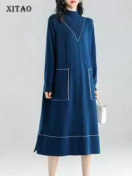 XITAO повседневное вязаное платье с высоким воротником модное свободное новое женское платье WLD13234