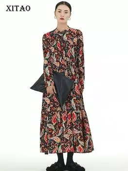 XITAO Повседневное женское платье с длинным рукавом и принтом HQQ2083
