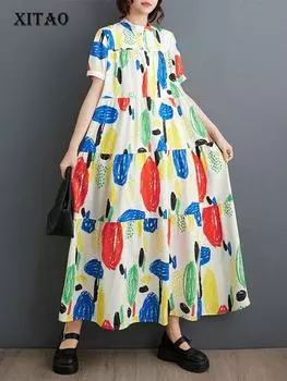 XITAO повседневное женское платье с принтом, свободное модное LYD1901