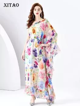 XITAO повседневное женское платье с принтом и диагональным воротником на одно плечо LYD1698