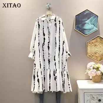 XITAO повседневное женское платье в полоску с длинным рукавомZY3675 One Size белый