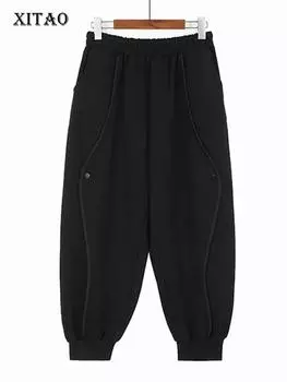 XITAO повседневные брюки полной длины на пуговицах, свободные однотонные женские брюки DMJ3599