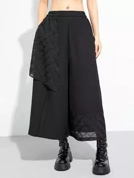 XITAO повседневные лоскутные брюки однотонные женские широкие брюки с эластичной резинкой на талии LYD1780 L чёрный