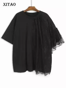 XITAO повседневные марлевые лоскутные футболки, свободный женский топ с короткими рукавами LYD1853