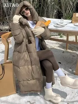 XITAO повседневные парки с капюшоном и длинными рукавами, свободные модные однотонные простые женские парки HQQ1776