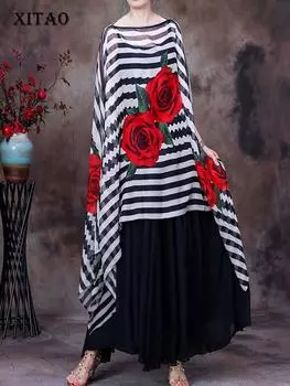 XITAO Повседневные рубашки в полоску с принтом Женская мода Свободные рукава «летучая мышь» WLD11304 One Size белый