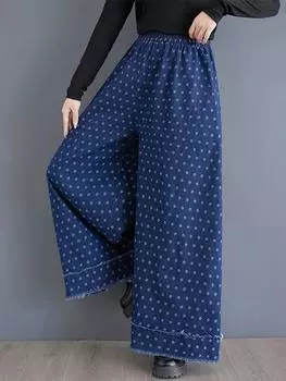 Xitao Повседневные свободные брюки в винтажном стиле в горошек полной длины с широкими штанинами ZYY1074 One Size чёрный