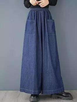 Xitao Повседневные свободные однотонные брюки длиной до щиколотки с эластичной резинкой на талии GMM1074 One Size синий