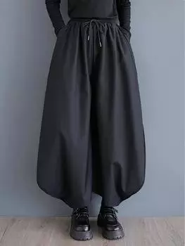 XITAO Повседневные свободные женские брюки длиной до щиколотки GMM1010 One Size чёрный