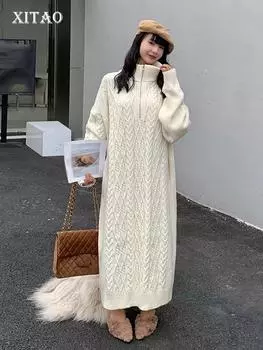 XITAO Повседневные вязаные платья-водолазки SMH1214 One Size белый