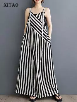 XITAO повседневные женские комбинезоны с широкими штанинами в полоску и принтом ZY8866 One Size чёрный