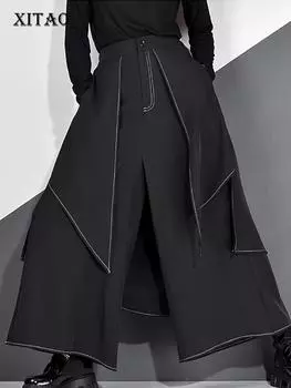 XITAO повседневные женские свободные широкие брюки в стиле пэчворк ZP3534 S чёрный