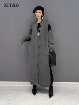 XITAO повседневный длинный вязаный кардиган свободный женский WLD10176 One Size оранжевый