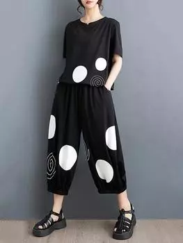 XITAO повседневный комплект брюк с принтом и круглым вырезом с коротким рукавом и эластичной резинкой на талии, брюки Харлан, женский комплект LYD1810