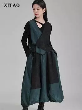 XITAO повседневный модный топ без рукавов, индивидуальная лоскутная юбка трапециевидной формы, комплекты из двух предметов CX1023