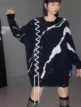 Xitao Повседневный однотонный свитер с круглым вырезом и длинными рукавами GMM1081 One Size чёрный