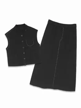 Xitao Повседневный однотонный свободный комплект из двух предметов в стиле Minority ZYY1083 L чёрный