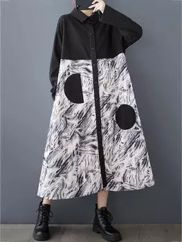 Xitao Повседневный однотонный тренч в стиле пэчворк GMM1001 One Size чёрный