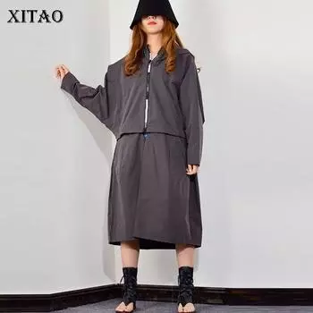 XITAO повседневный плащ на молнии с завязками на талии GCC1604 One Size чёрный