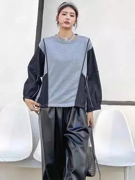 Xitao Повседневный свитер с круглым вырезом и длинными рукавами GMM1049 One Size чёрный