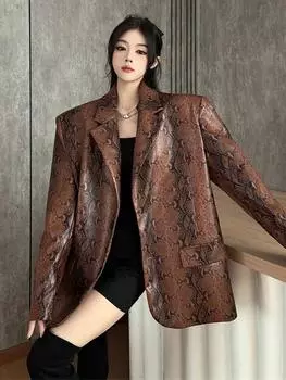 XITAO Повседневный винтажный однотонный свободный пиджак из искусственной кожи ZYY1051 One Size кофейный