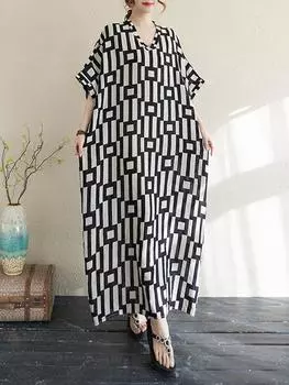 XITAO Print Batwing Sleeve V-neck Pullover Dress ZY8929 One Size чёрный