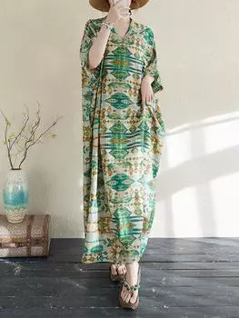 XITAO Print Floral Half Sleeve Dress ZMY1017 One Size зелёный