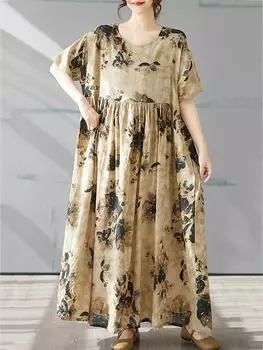 XITAO Print Flower Half Sleeve Dress ZMY1021 One Size хаки
