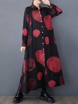 XITAO Print Flower Single Breasted Buckle Contrast Color Dress GMM1182 One Size чёрный