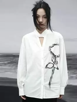 XITAO Print Hollow Out Single Breasted Women Shirt GMM1342 One Size белый