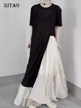 XITAO продаются цветные асимметричные футболки с короткими рукавами и разрезом LYD1887