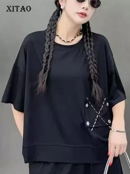 XITAO, простая повседневная женская футболка, топ, свободный модный однотонный пуловер, короткая футболка, летняя универсальная новинка GJ1011
