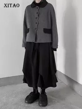 XITAO Простота повседневное пальто с планкой однобортное прямое женское пальто FBB1345 One Size серый