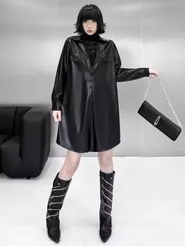 XITAO Прямое свободное повседневное женское платье из искусственной кожи GMM1136 L чёрный