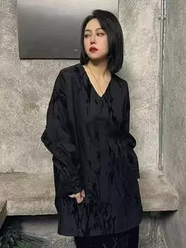 XITAO Pullover Split Long Sleeve Print Shirt HQQ2425 One Size чёрный