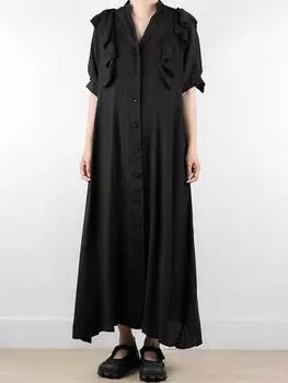 XITAO Ruffles Single Breasted V-neck Dress GMM1344 One Size чёрный