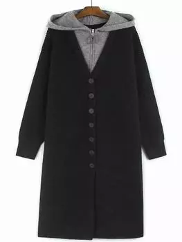 XITAO с капюшоном контрастного цвета однобортный накладной двухсекционный GMM1170 One Size чёрный