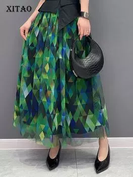 XITAO Сетчатая юбка с принтом Goddess Fan Свободная юбка WLD11424