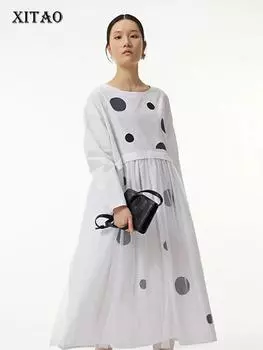 XITAO сетчатый модный пуловер с длинными рукавами платье WMD2016 One Size белый