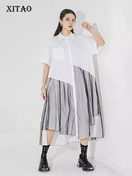 XITAO Сетчатое женское платье-рубашка в стиле пэчворк ZY8655 One Size белый