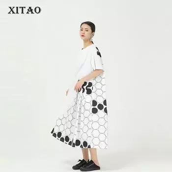 XITAO шифоновое платье с цветочным принтом для женщин с коротким рукавом WLD1217 One Size чёрный